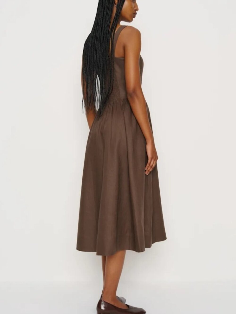 NEW Reformation Janu Square Neck Midi Linen Dress Chocolate Cake Brown US 0 UK 4 - Picture 4 of 11